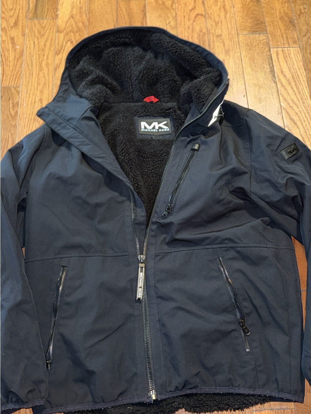 Michael Kors Men's black Hooded Jacket with Sherpa Lining